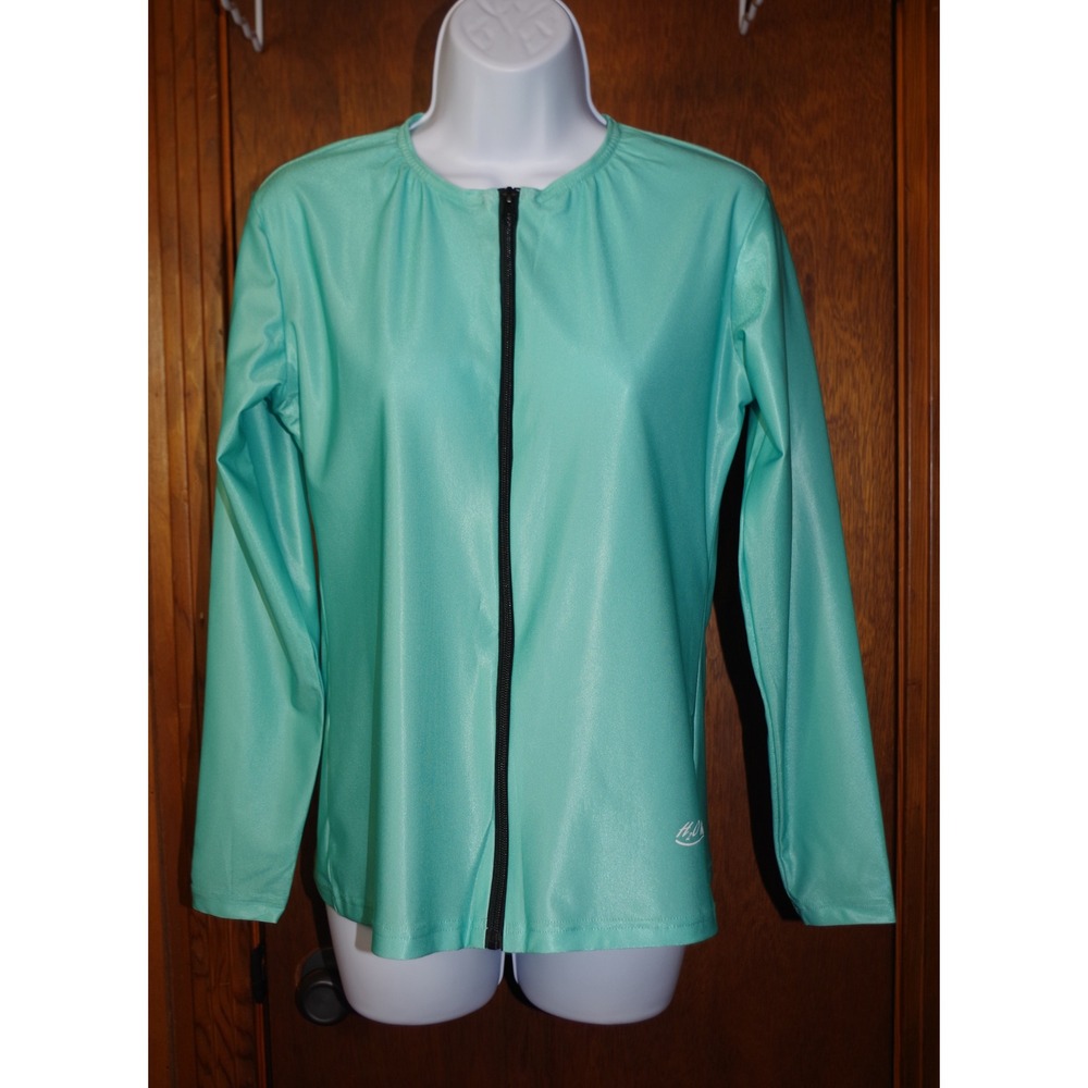 H2O Wear Womens Long Sleeve Full Zip Swim Shirt Rash Guard Mint Green Large